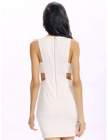 Women Sexy V-neck Bodycon Sleeveless Solid Color Mini Dress