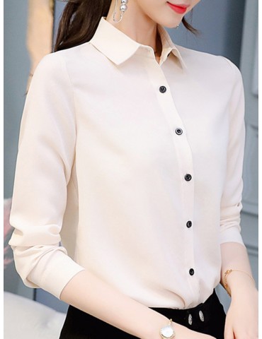 Solid Color Long Sleeve Turn-down Collar Shirts