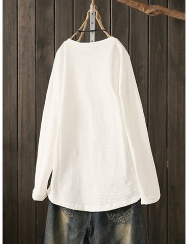 Casual Asymmetrical Long Sleeve Solid Color Pullover Shirt