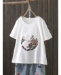 Casual Embroidery Short Sleeve Crew Neck T-Shirt