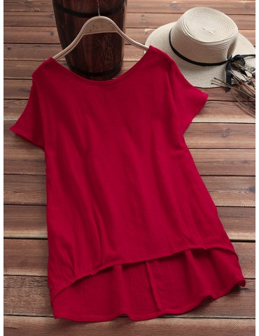 Solid Color Casual Round Neck Half Sleeve T-shirts For Women