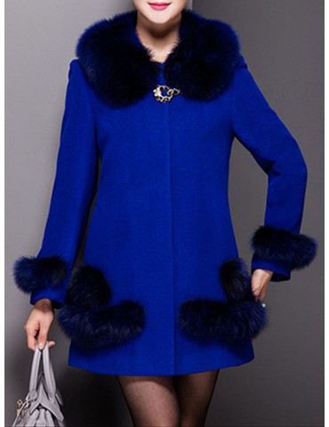 Women Faux Fur Collar Woolen Elegant Winter Coats