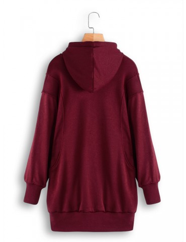 Long Sleeve Solid Color Drawstring Casual Hoodie