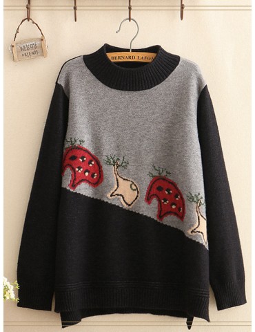 Cute Cartoon Print Long Sleeve Pullover Sweater