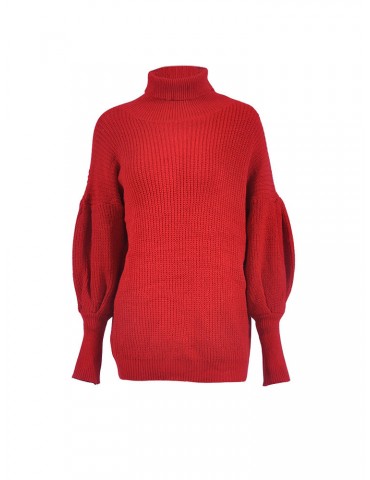 Solid Color Loose High Collar Long Sleeve Casual Sweater