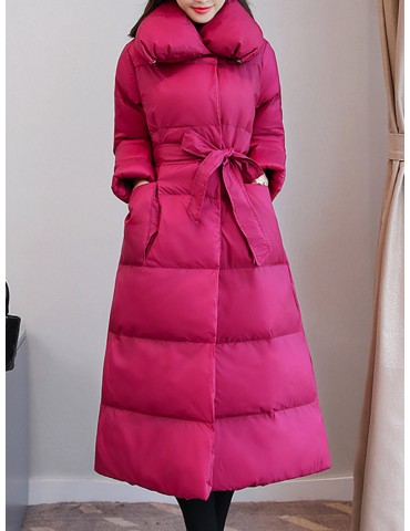 Casual Waist Long Down Cotton Coat for Women