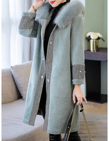 Elegant Faux Fur Hooded Patchwork Long Coat