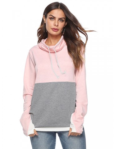 Casual Patchwork Long Sleeve Hooded Hoodies