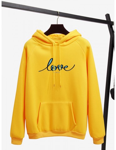 Casual Loose Print Drawstring Pocket Long Sleeve Hoodie