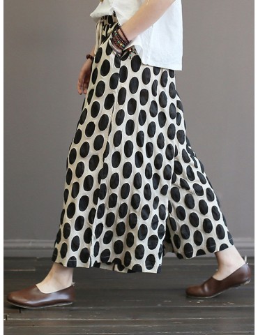 Drawstring Waist Polka Dot Print Wide Leg Vintage Pants