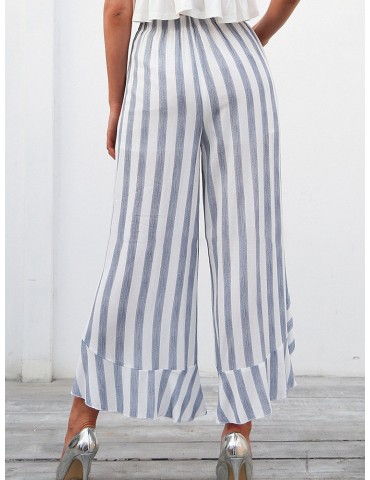 Vintage Vertical Striped Pleated Broad Leg Pants