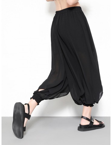 Black Loose Elastic Waist Solid Color Casual Harem Pants