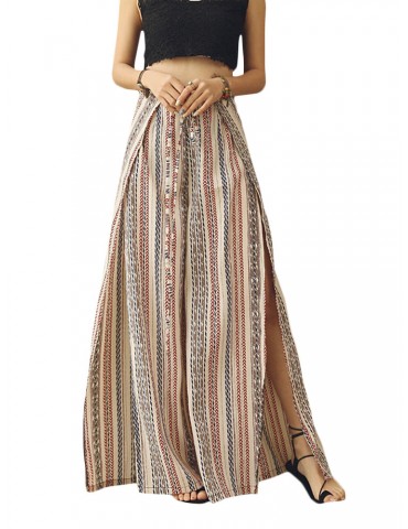 Boho Print Side Slit Drawstring Pants