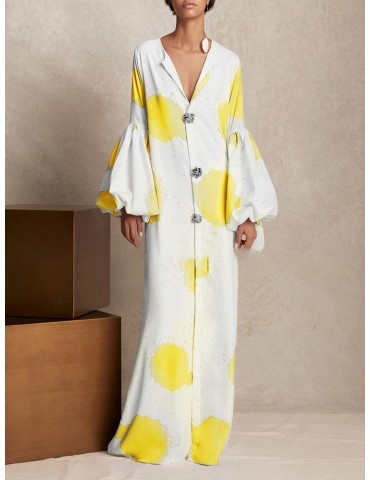 Puff Sleeve Print Elegant Evening Maxi Dress For Women