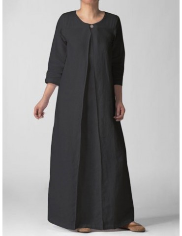 Solid Color 3/4 Sleeve Loose Maxi Dress For Women